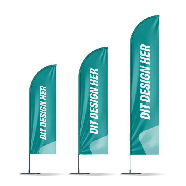 Beachflag i tre størrelser – small, medium og large